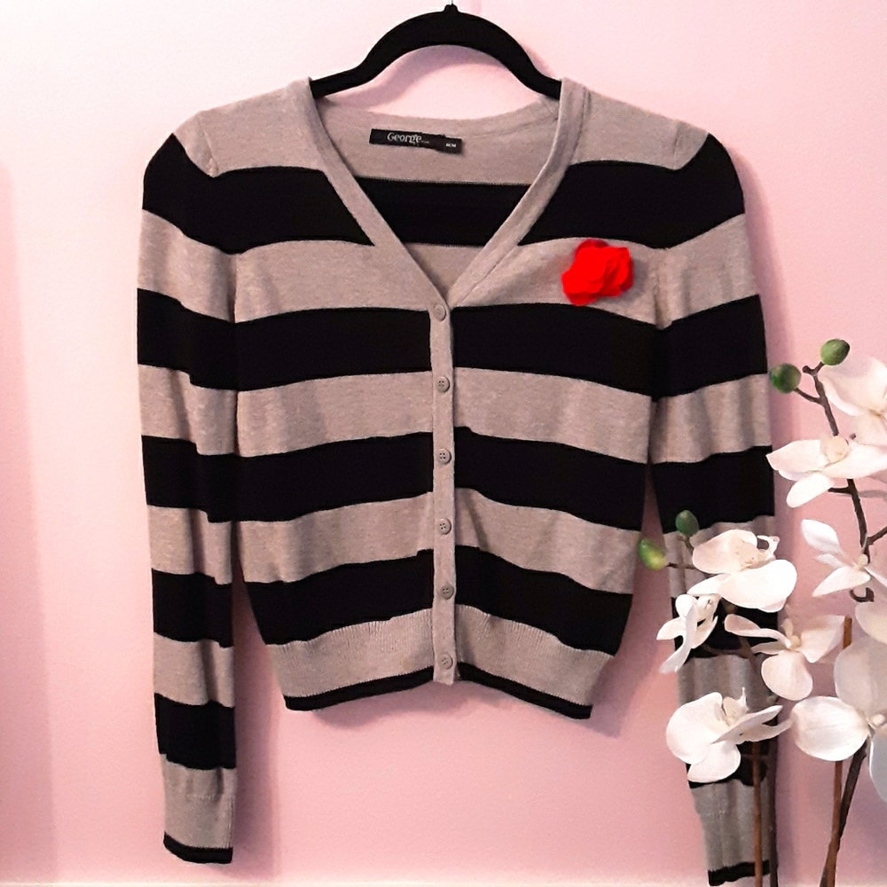 GIRLS: Black and grey striped cardigan